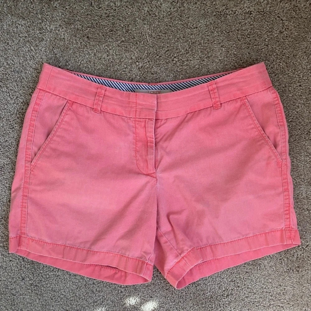 J. Crew Chino Shorts Highlighter Bright Pink Size 4 Shorts Trendy‎ 4 inch inseam